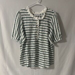 Striped Short Sleeve Top - Green and White